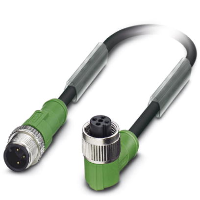 Phoenix Contact M12 to M12 Cordset; SAC-3P-M12MS/ 1.5-PUR/M12FR; Female Right Angle to Male Straight; 3-Pin; 3-Wire to 3-Pin; 1.5m PUR Cable